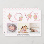 赤面ピンクのバラフローララブフォトヴァレンティーンズデイ シーズンカード (正面/裏面)
