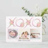 赤面ピンクのバラフローラXOXOフォトバレンタインデー シーズンカード (スタンド正面)