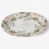 赤面ピンクのバラ多肉性の葉ブライダルシャワー ペーパープレート (アングル)