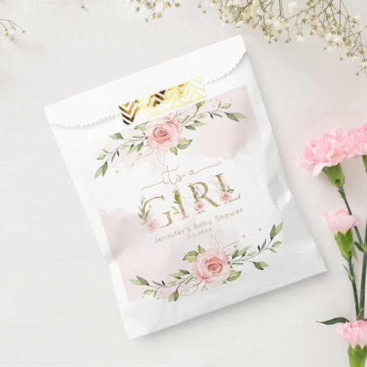 赤面ピンクのバラ女の子ユーカリ赤ちゃんシャワー フェイバーバッグ (封をした状態)