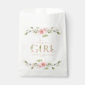 赤面ピンクのバラ女の子ユーカリ赤ちゃんシャワー フェイバーバッグ (正面)