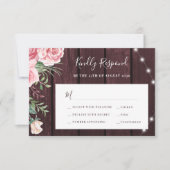 赤面ピンクのバラ素朴なブルゴーニュ結婚ーの 出欠カード (正面)