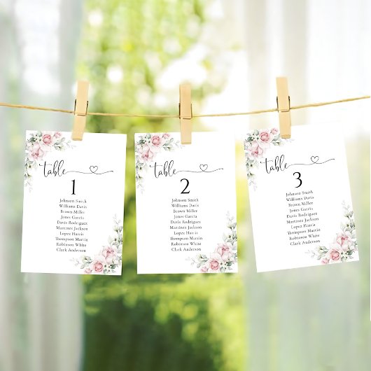 赤面ピンクのバラ結婚スのテーブルのシーティンググラフカード