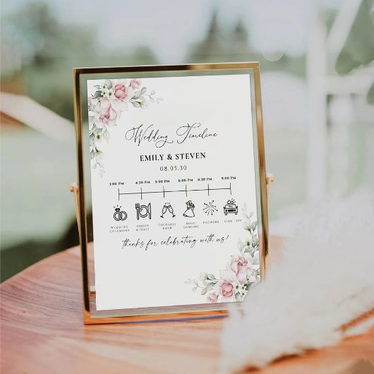 赤面ピンクのバラ結婚ズのタイムラインサイン 台座サイン