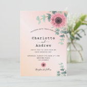 赤面ピンクのバラ金ゴールドフローラ結婚緑 招待状 (スタンド正面)