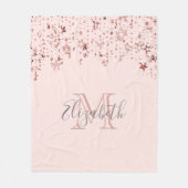 赤面ピンクのバラ金ゴールド星モノグラム名 フリースブランケット (正面)