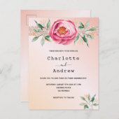 赤面ピンクのバラ金ゴールド花結婚式招待状 ポストカード (正面/裏面)