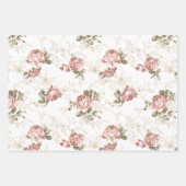 赤面ピンクのバラ/白、セージ、古いバラの背景 ラッピングペーパーシート (正面3)