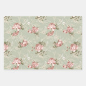 赤面ピンクのバラ/白、セージ、古いバラの背景 ラッピングペーパーシート (正面)