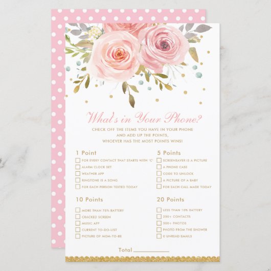 赤面ピンクのフローラあなたの電話シャワーゲームに何が (正面/裏面)