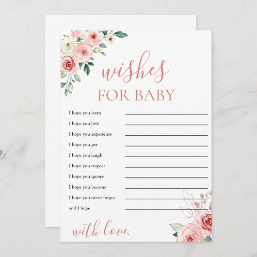 赤面ピンクのフローラが赤ちゃんのシャワーカードを願う 招待状 (正面/裏面)