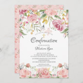 赤面ピンクのフローラと金ゴールドのクロス確認 招待状 (正面/裏面)