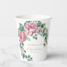 赤面ピンクのフローラと金ゴールド緑ベビーシャワーPa 紙コップ