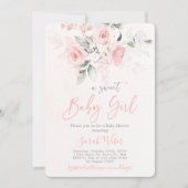赤面ピンクのフローラの赤ちゃんシャワーガール 招待状 (正面)