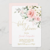 赤面ピンクのフローラの赤ちゃんシャワーガール 招待状 (正面/裏面)