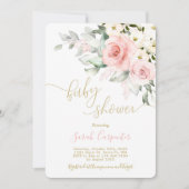 赤面ピンクのフローラの赤ちゃんシャワーガール 招待状 (正面)