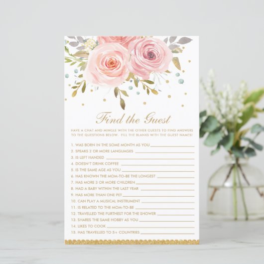 赤面ピンクのフローラはゲストベビーシャワーゲームを見つける (スタンド正面)