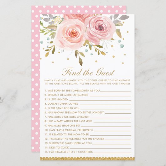 赤面ピンクのフローラはゲストベビーシャワーゲームを見つける (正面/裏面)