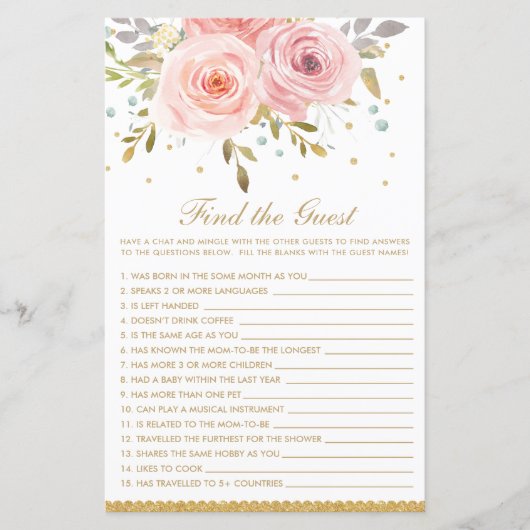 赤面ピンクのフローラはゲストベビーシャワーゲームを見つける (正面)