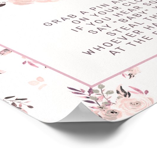 赤面ピンクのフローラは赤ちゃんシャワーのゲームのサインを言わない ポスター (角)