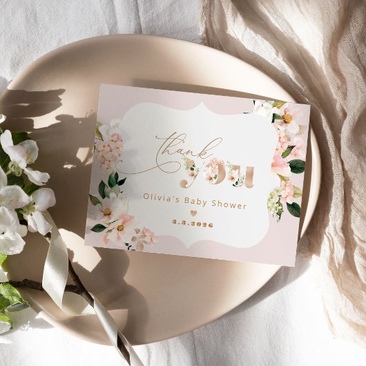 赤面ピンクのフローラエレガントの赤ちゃん感謝していのシャワーユー カード