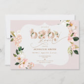 赤面ピンクのフローラエレガントベビーガールシャワー 招待状 (正面)