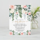 赤面ピンクのフローラガーデン水の色ベビーシャワー 招待状 (スタンド正面)