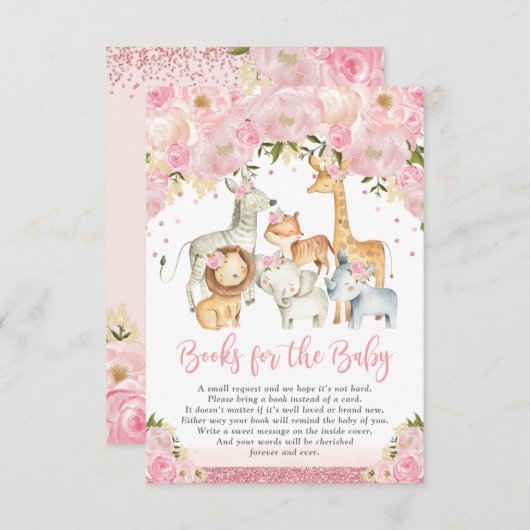 赤面ピンクのフローラサファリ動物の本ベビー エンクロージャーカード (正面/裏面)