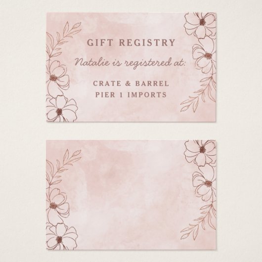 赤面ピンクのフローラシャワーギフトレジストリ挿入カード (正面&裏面)