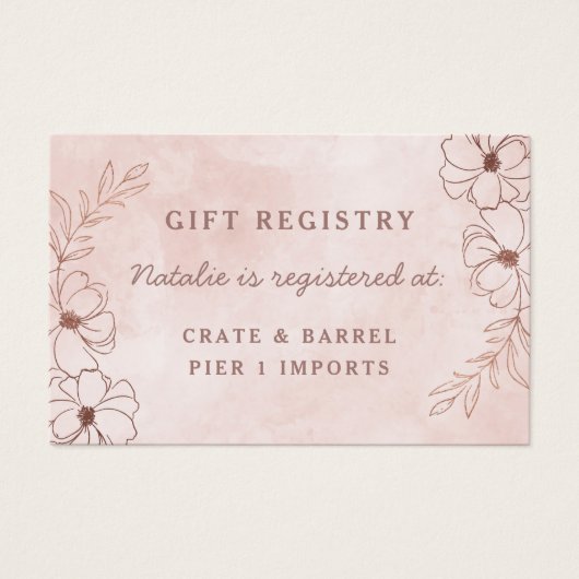 赤面ピンクのフローラシャワーギフトレジストリ挿入カード (正面)