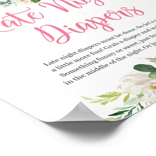 赤面ピンクのフローラゾウ深夜おむつサイン ポスター (角)