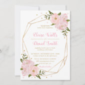 赤面ピンクのフローラバラ牡丹の幾何学的結婚な 招待状 (正面)