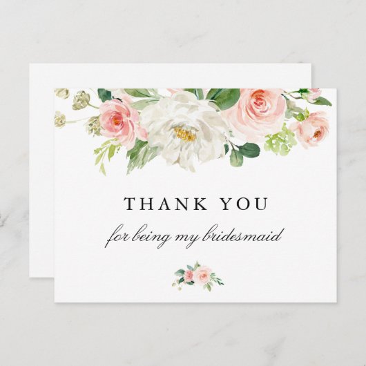 赤面ピンクのフローラブリデスメイドサンキューカード インビテーションポストカード (正面/裏面)
