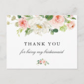 赤面ピンクのフローラブリデスメイドサンキューカード インビテーションポストカード (正面)