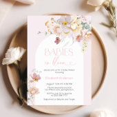 赤面ピンクのフローラベビーで開花ベビーシャワー 招待状