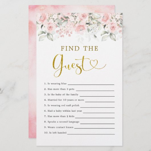 赤面ピンクのフローラベビーシャワーゲストを見つける (正面/裏面)