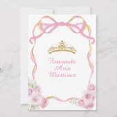 赤面ピンクのフローラボウリボン金ゴールドクラウンミカンス 招待状 (裏面)