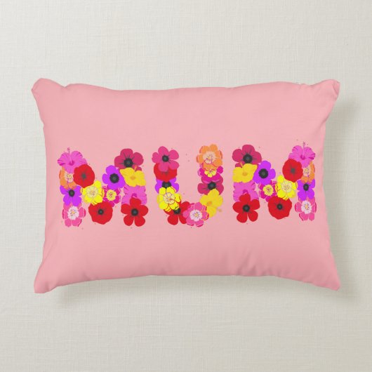 赤面ピンクのフローラムームタイポグラフィ枕 アクセントクッション (正面)