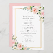 赤面ピンクのフローラリハーサルのディナーの招待 招待状 (正面/裏面)