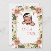 赤面ピンクのフローラレースの赤ちゃんシャワー 招待状 (裏面)