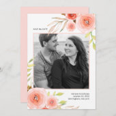 赤面ピンクのフローラ写真に日付カードを保存 セーブザデート (正面/裏面)