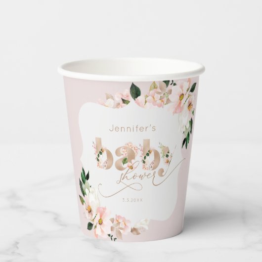 赤面ピンクのフローラ女の子のシャワーブラケットの形状 紙コップ (裏面)