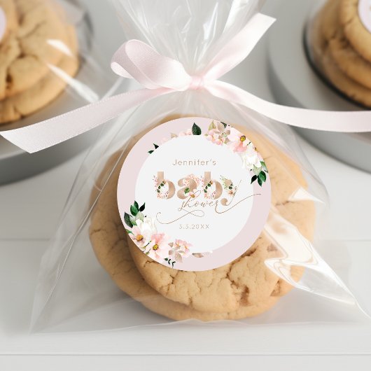 赤面ピンクのフローラ女の子の赤ちゃんシャワーエレガント ラウンドシール