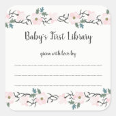 赤面ピンクのフローラ女の子の赤ちゃんシャワー蔵書票 スクエアシール (正面)