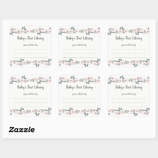 赤面ピンクのフローラ女の子の赤ちゃんシャワー蔵書票 スクエアシール (シート)