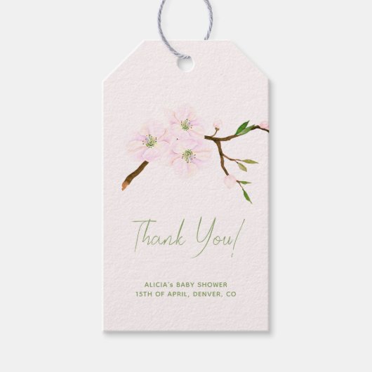 赤面ピンクのフローラ女の子の赤ちゃん感謝していシャワーあなたが好き ギフトタグ (正面)