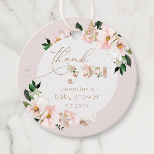 赤面ピンクのフローラ女の子の赤ちゃん感謝していシャワーユー フェイバータグ (正面)