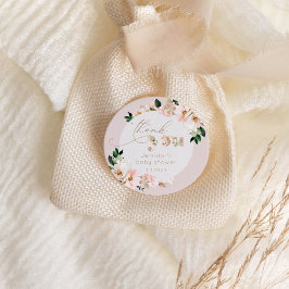 赤面ピンクのフローラ女の子の赤ちゃん感謝していシャワーユー ラウンドシール