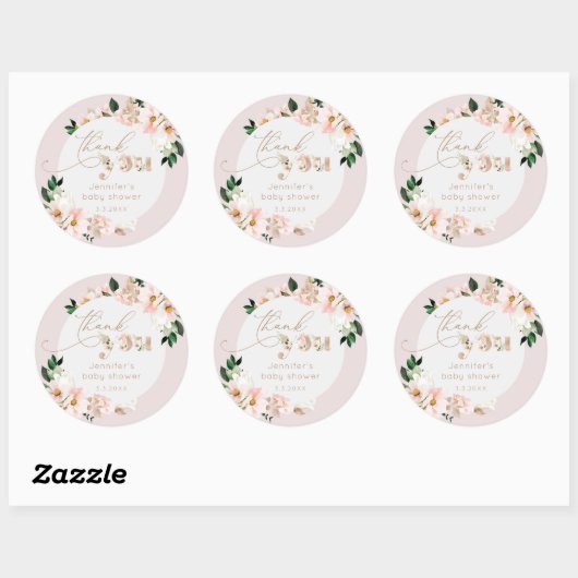 赤面ピンクのフローラ女の子の赤ちゃん感謝していシャワーユー ラウンドシール (シート)