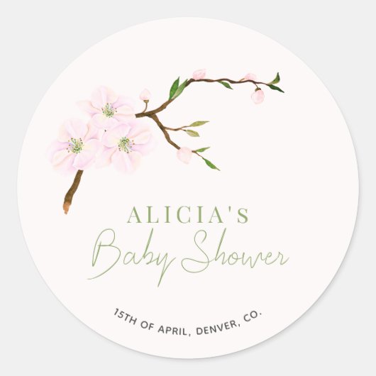 赤面ピンクのフローラ女エレガントの子の赤ちゃんシャワー ラウンドシール (正面)